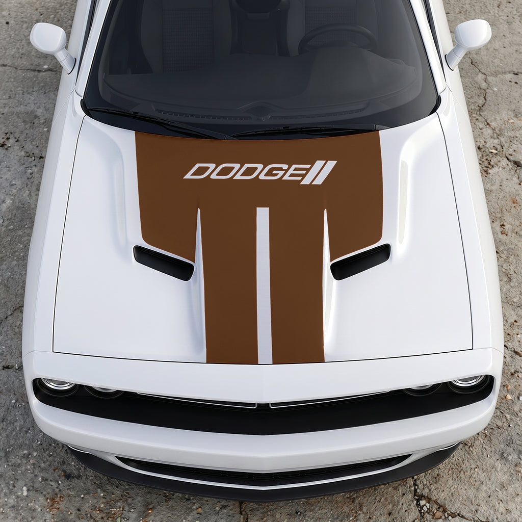 Hood Panel Decal/Sticker - Minimalist Dual-Band Racing Stripe - Clean Parallel Performance Overlay Graphic Kit - For Dodge Challenger 2015-2024 - Premium Vinyl