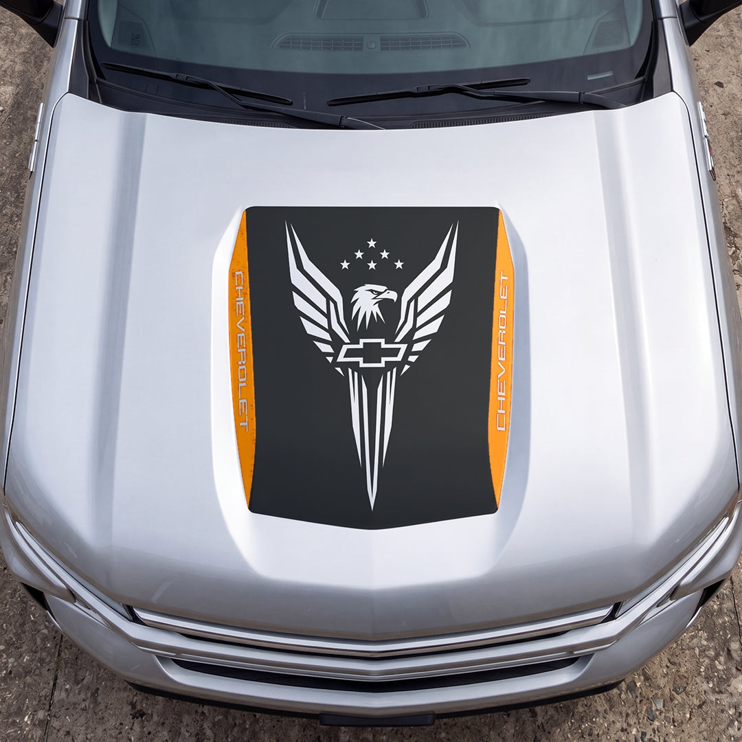 Hood Panel Decal/Sticker - Eagle Wings with Stars Graphic Decal Graphic Kit - For Chevrolet Silverado 2019-2024 - Premium Vinyl