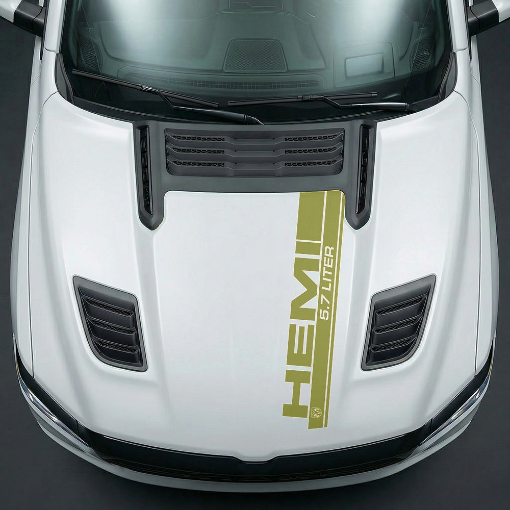 Hood Panel Decal/Sticker - Premium 5.7L HEMI Vertical Racing Stripe - Cut Graphic Kit - For Dodge Ram 2019-2025 - Premium Vinyl