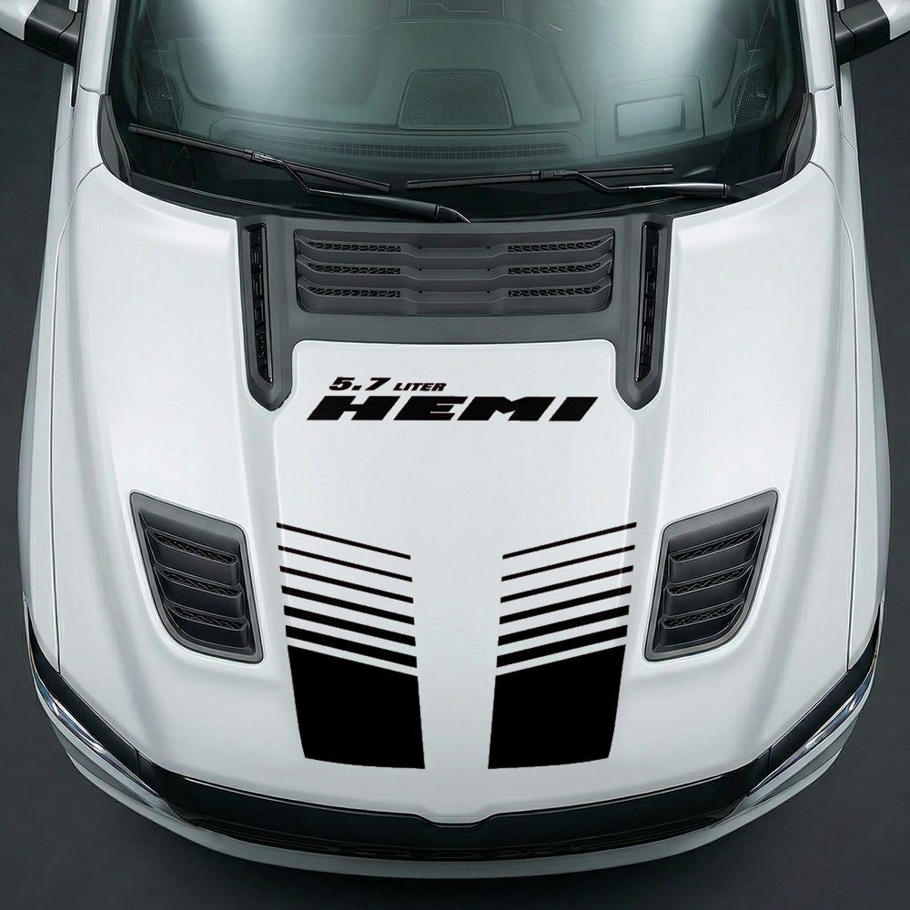 Hood Panel Decal/Sticker - Aggressive 5.7L HEMI Slotted Strobe - Cut Graphic Kit - For Dodge Ram 2019-2025 - Premium Vinyl