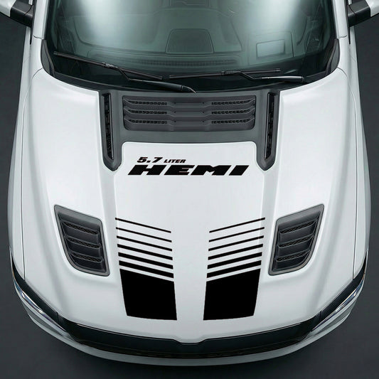 Hood Panel Decal/Sticker - Aggressive 5.7L HEMI Slotted Strobe - Cut Graphic Kit - For Dodge Ram 2019-2025 - Premium Vinyl