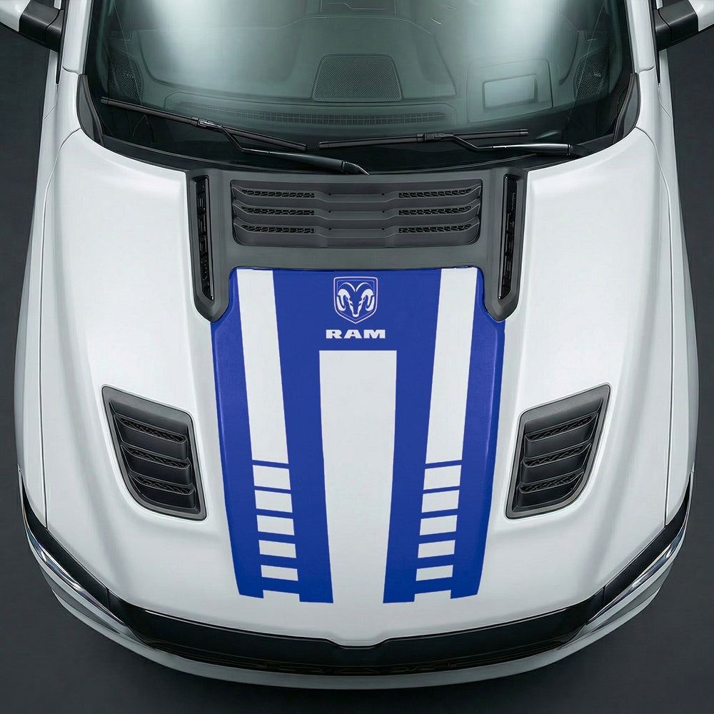 Hood Panel Decal/Sticker - Sport Strobe V-Stripes with Center RAM Logo Graphic Kit - For Dodge Ram 2019-2025 - Premium Vinyl