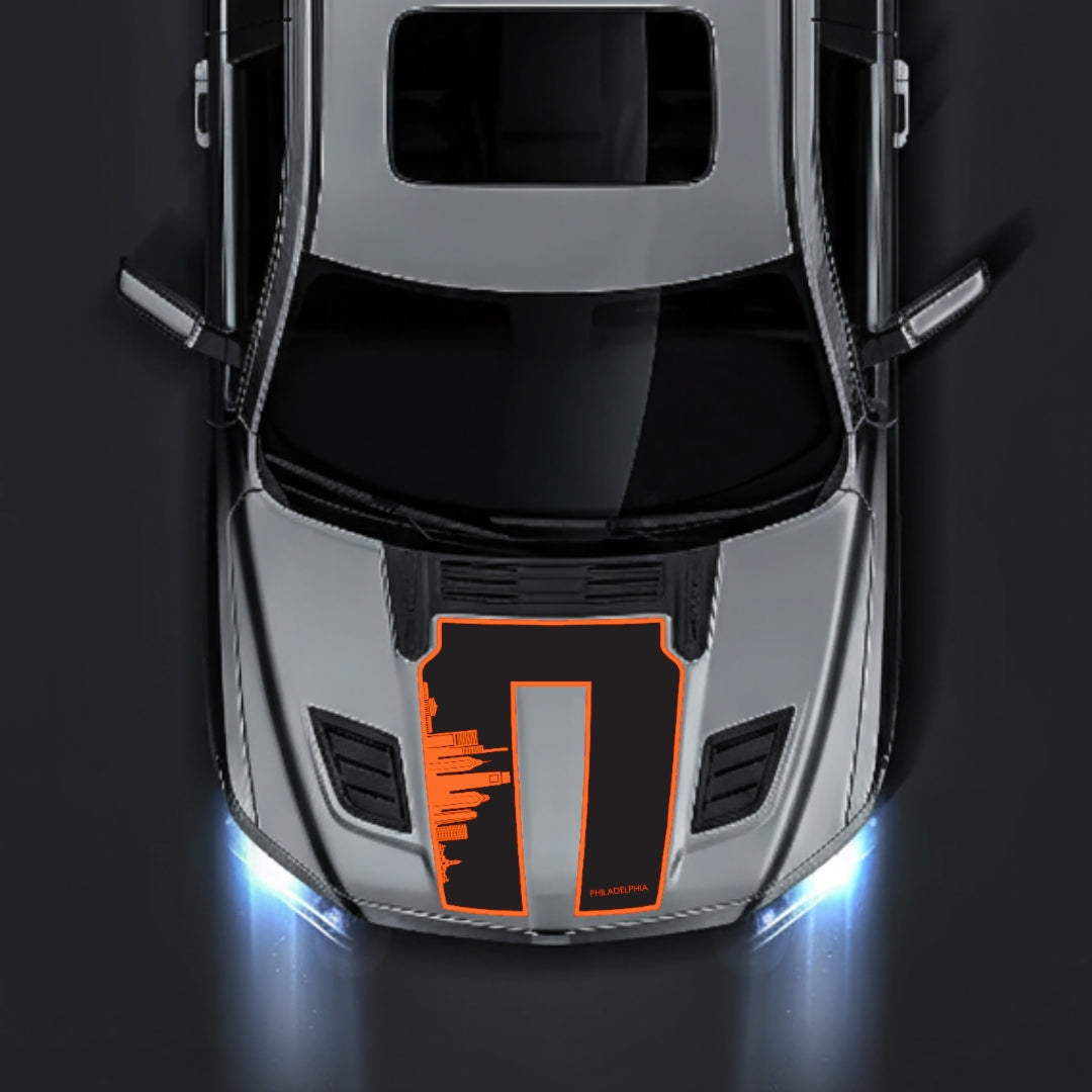Hood Panel Decal/Sticker - Philadelphia Skyline - Border Graphic Kit - For Dodge RAM 1500 2019-2025 - Premium Vinyl