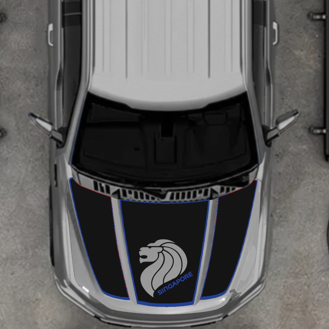 Hood Panel Decal/Sticker - Singapore - Cut  - Border Graphic Kit - For Ford F-150 2020-2026 - Premium Vinyl