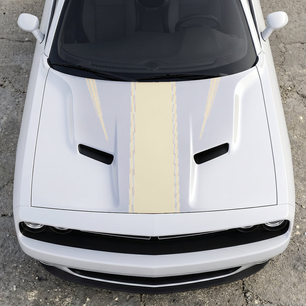 Hood Panel Decal/Sticker - Sport Rally Triple-Threat Stripe - Center-Line and Fender-Flair Accent Graphic Kit - For Dodge Challenger 2015-2024 - Premium Vinyl