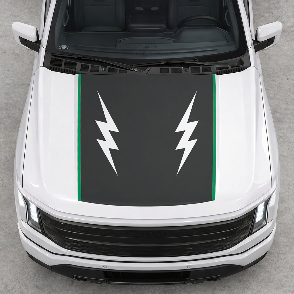 Hood Panel Decal/Sticker - Twin Electric Waves Graphic Decal Graphic Kit - For Ford F-150 2015-2020 - Premium Vinyl