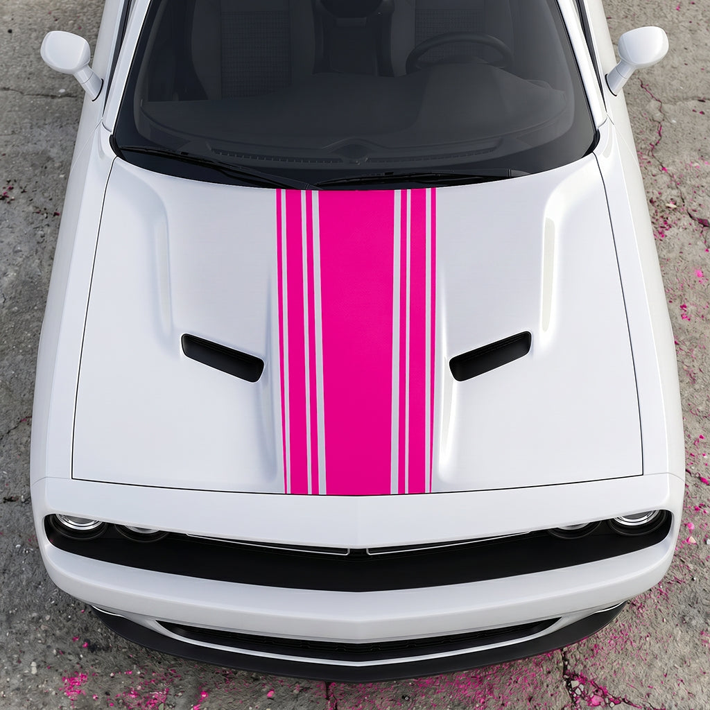 Hood Panel Decal/Sticker - Challenger Interceptor Center Stripe - Multi-Pin Racing Fade Vinyl Graphic Kit - For Dodge Challenger 2015-2024 - Premium Vinyl