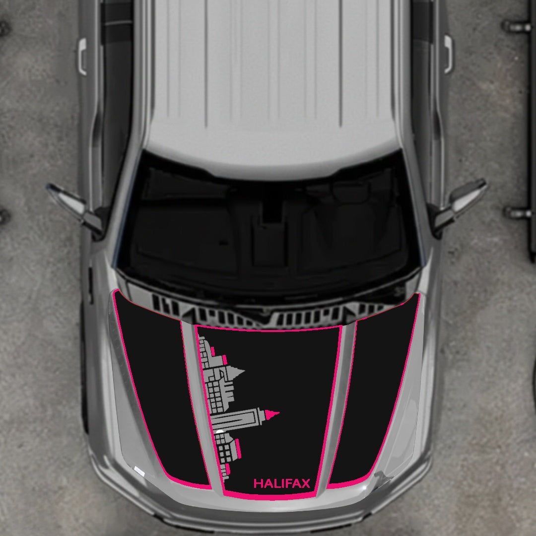 Hood Panel Decal/Sticker - Halifax Skyline - Cut - Border Graphic Kit - For Ford F-150 2020-2026 - Premium Vinyl