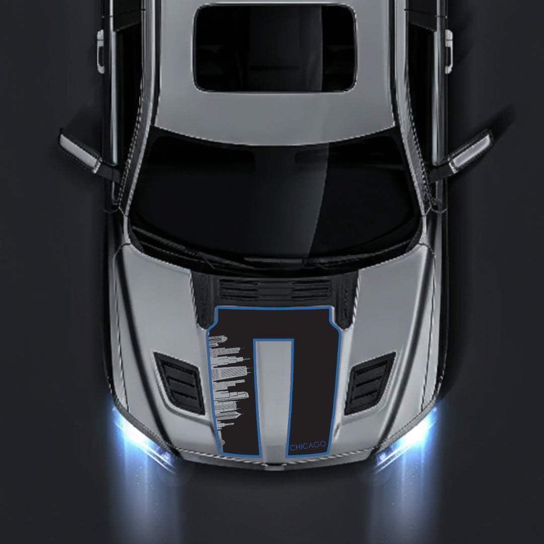 Hood Panel Decal/Sticker - Chicago Skyline - Cut - Border Graphic Kit - For Dodge RAM 1500 2019-2025 - Premium Vinyl