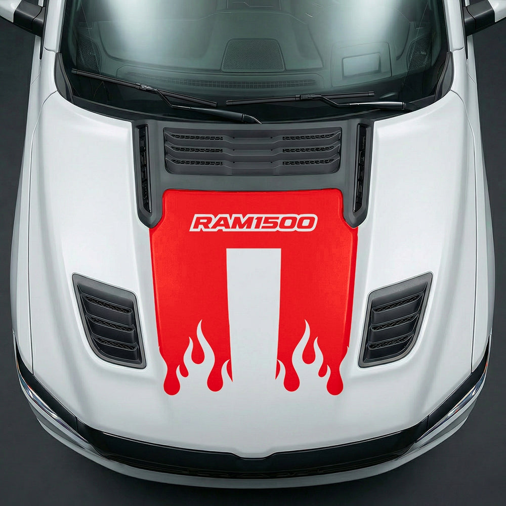 Hood Panel Decal/Sticker - RAM 1500 Flaming U-Shape Graphic Kit - For Dodge Ram 2019-2025 - Premium Vinyl