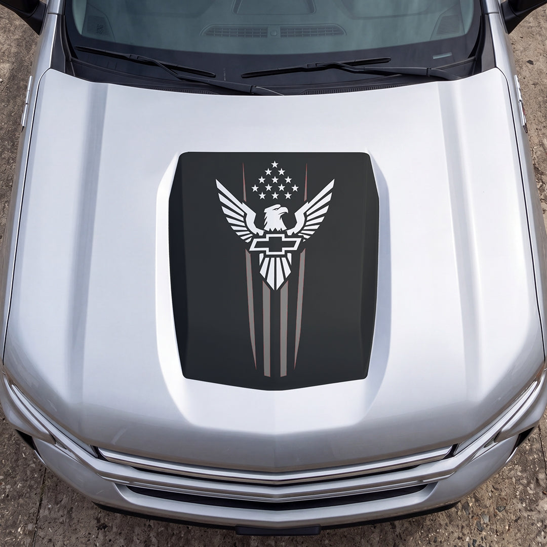 Hood Panel Decal/Sticker - Eagle with Stars Graphic Decal Graphic Kit - For Chevrolet Silverado 2019-2024 - Premium Vinyl
