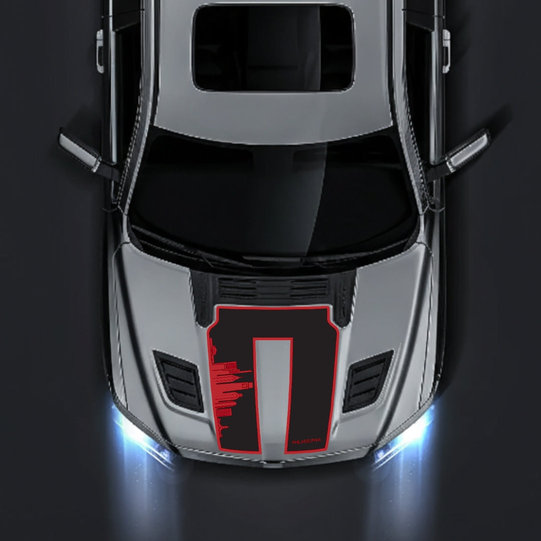 Hood Panel Decal/Sticker - Philadelphia Skyline - Border Graphic Kit - For Dodge RAM 1500 2019-2025 - Premium Vinyl