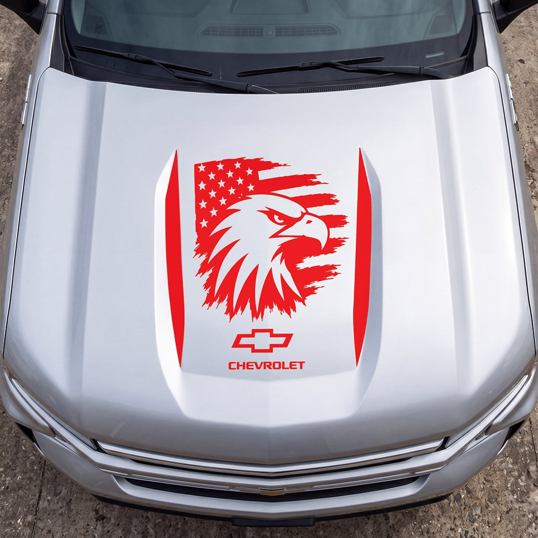 Hood Panel Decal/Sticker - Proud American Eagle Head Graphic Decal Graphic Kit - For Chevrolet Silverado 2019-2024 - Premium Vinyl