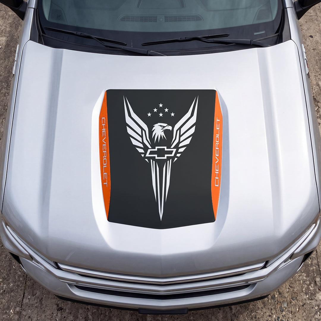 Hood Panel Decal/Sticker - Eagle Wings with Stars Graphic Decal Graphic Kit - For Chevrolet Silverado 2019-2024 - Premium Vinyl