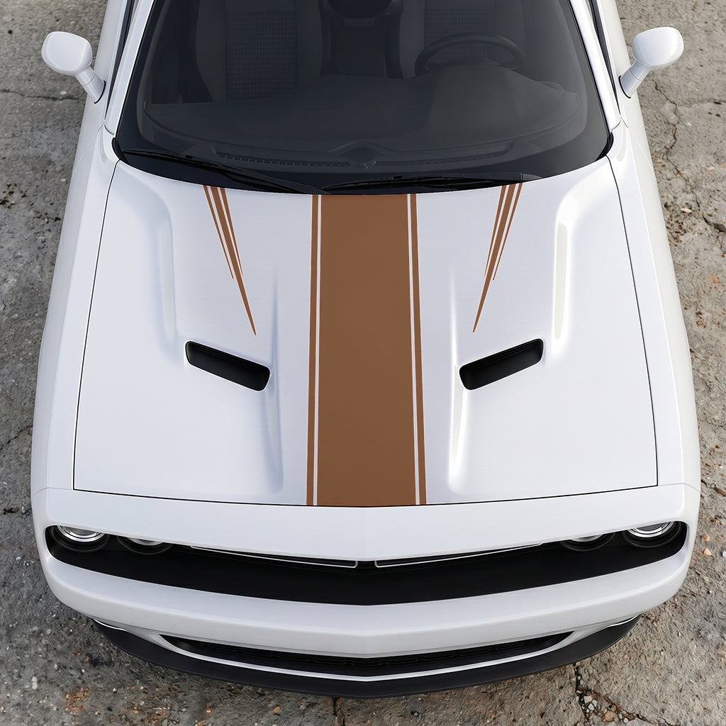 Hood Panel Decal/Sticker - Sport Rally Triple-Threat Stripe - Center-Line and Fender-Flair Accent Graphic Kit - For Dodge Challenger 2015-2024 - Premium Vinyl