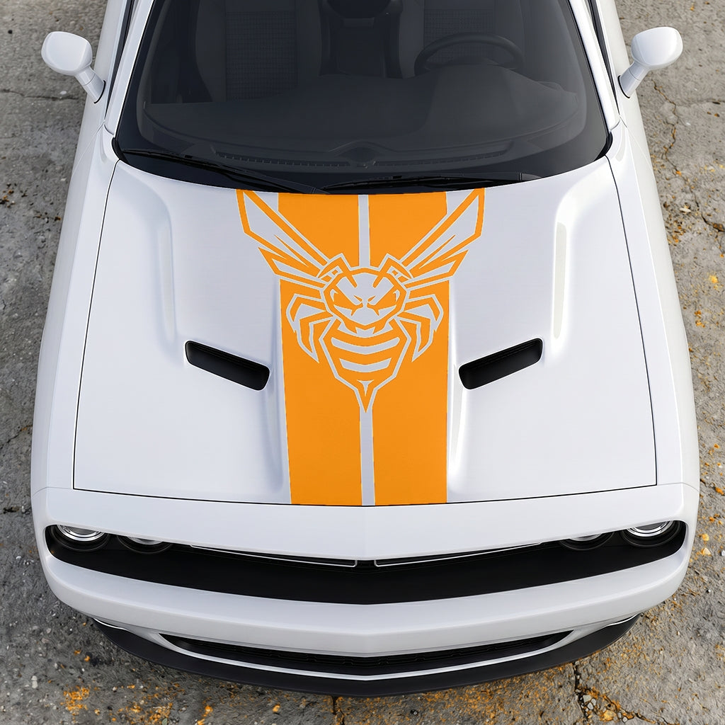 Hood Panel Decal/Sticker - Super Bee Hornet Tactical Stripe - Vertical Racing Center-Line Graphic Kit - For Dodge Challenger 2015-2024 - Premium Vinyl