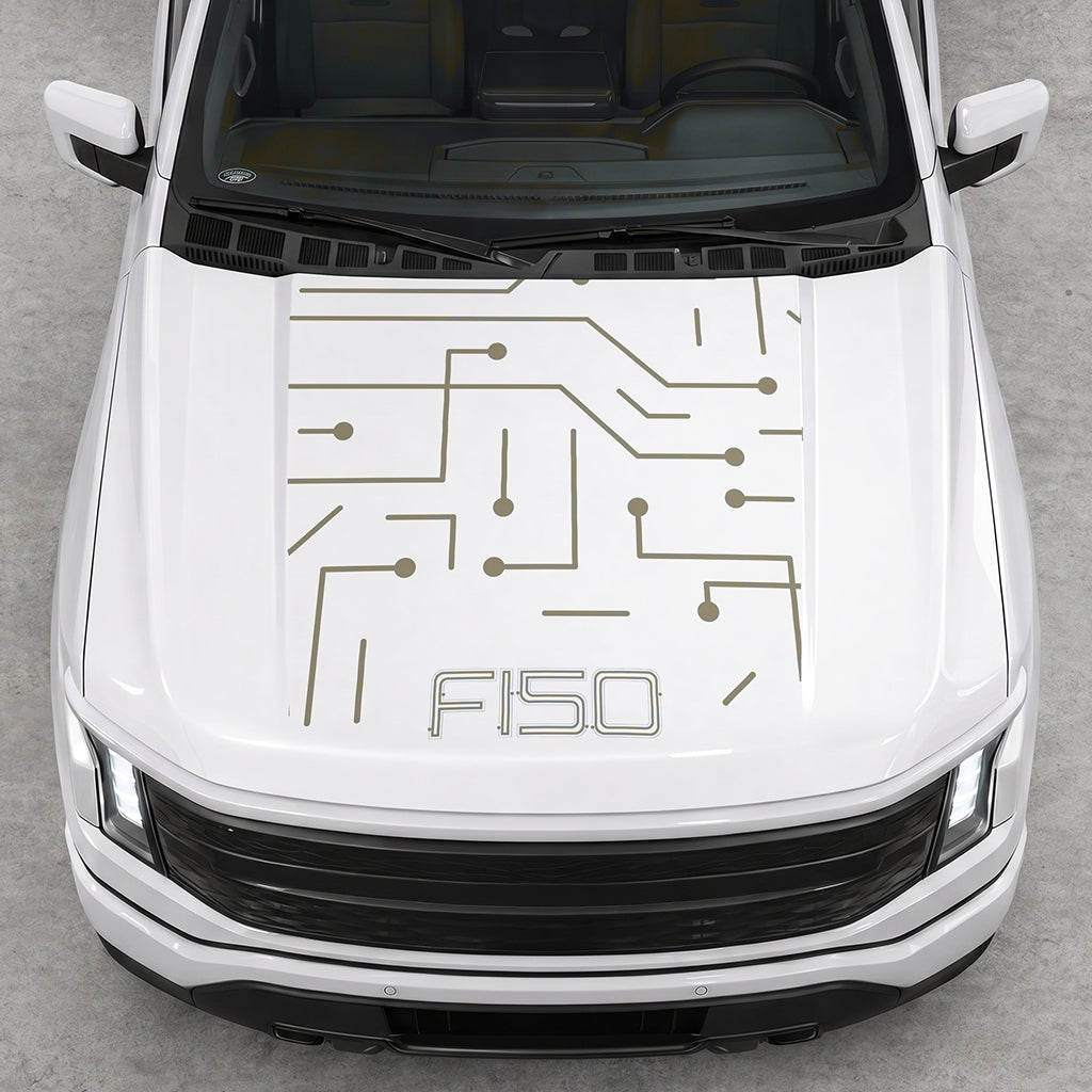 Hood Panel Decal/Sticker - Cut Electric Circuit Graphic Decal Graphic Kit - For FORD F-150 2015-2020 - Premium Vinyl