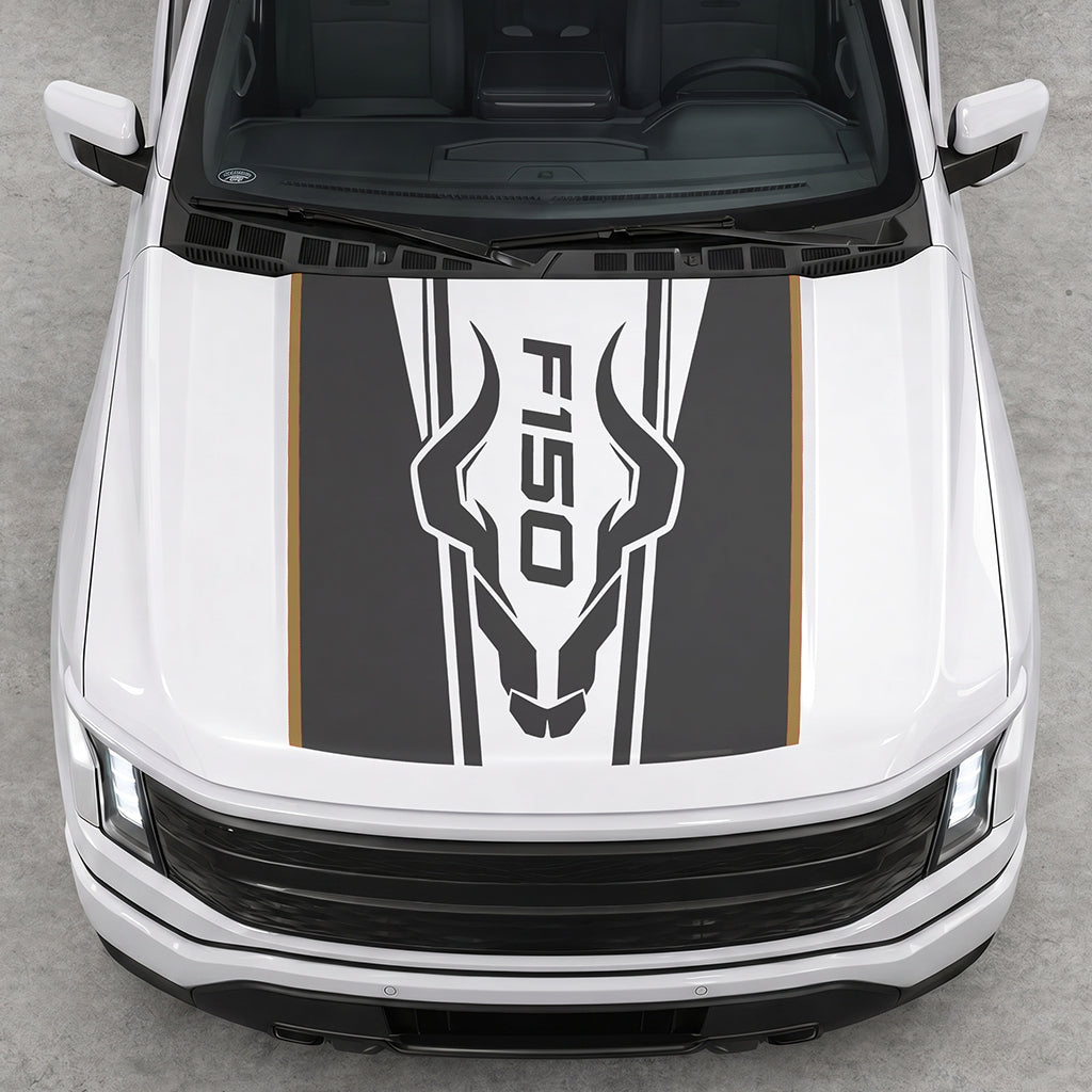 Hood Panel Decal/Sticker - Ram Horns Graphic Decal Graphic Kit - For Ford F-150 2015-2020 - Premium Vinyl