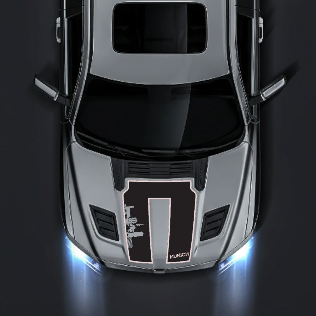 Hood Panel Decal/Sticker - Munich Skyline - Cut - Border Graphic Kit - For Dodge RAM 1500 2019-2025 - Premium Vinyl