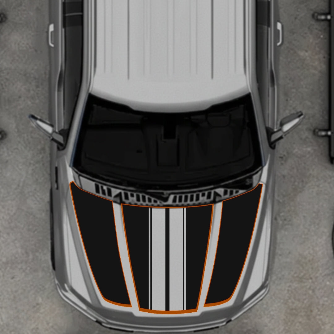 Hood Panel Decal/Sticker - Bars Style - Cut - Border Graphic Kit - For Ford F-150 2020-2026 - Premium Vinyl
