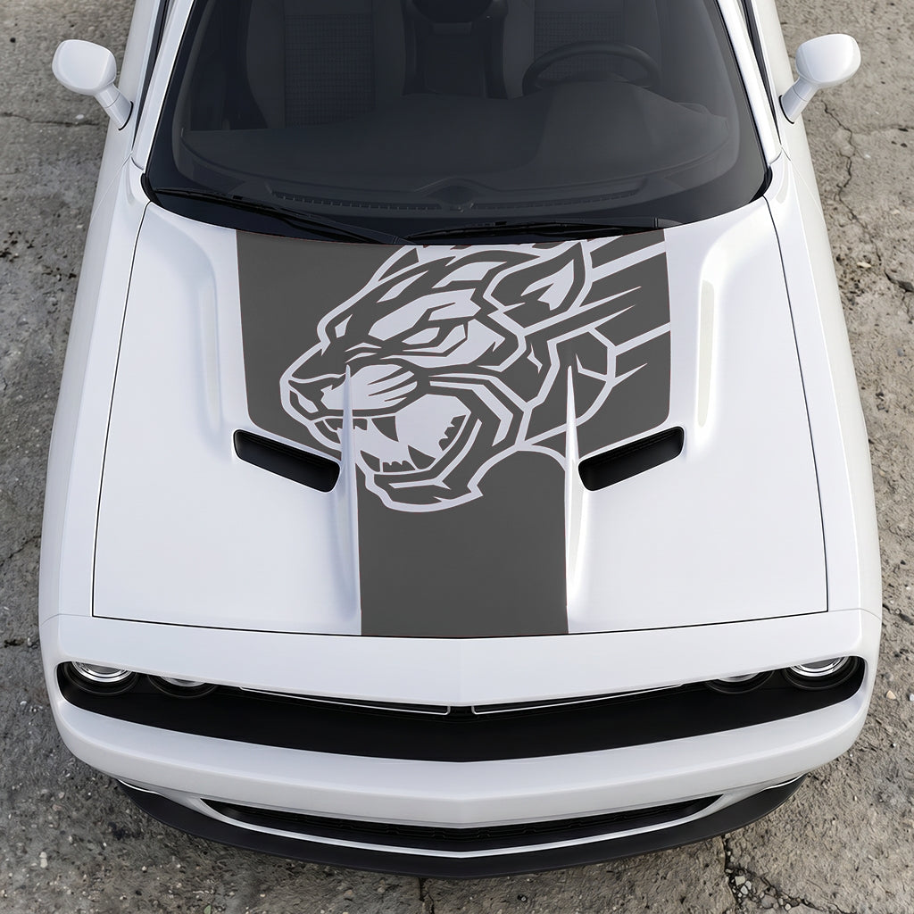 Hood Panel Decal/Sticker - Hellcat Predator Shadow - Aggressive Full-Face Jungle Cat Graphic Kit - For Dodge Challenger 2015-2024 - Premium Vinyl