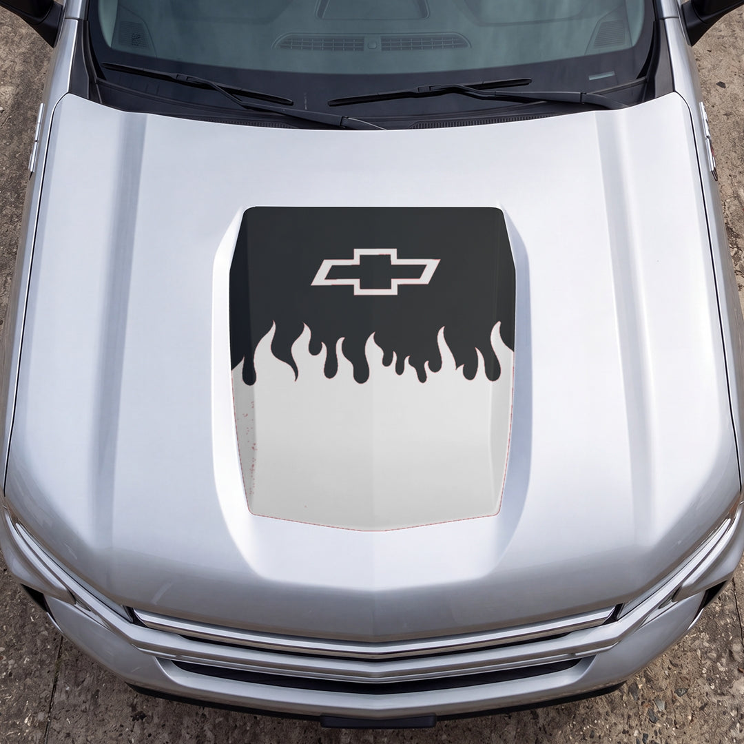 Hood Panel Decal/Sticker - Burning Flames Graphic Decal Graphic Kit - For Chevrolet Silverado 2019-2024 - Premium Vinyl