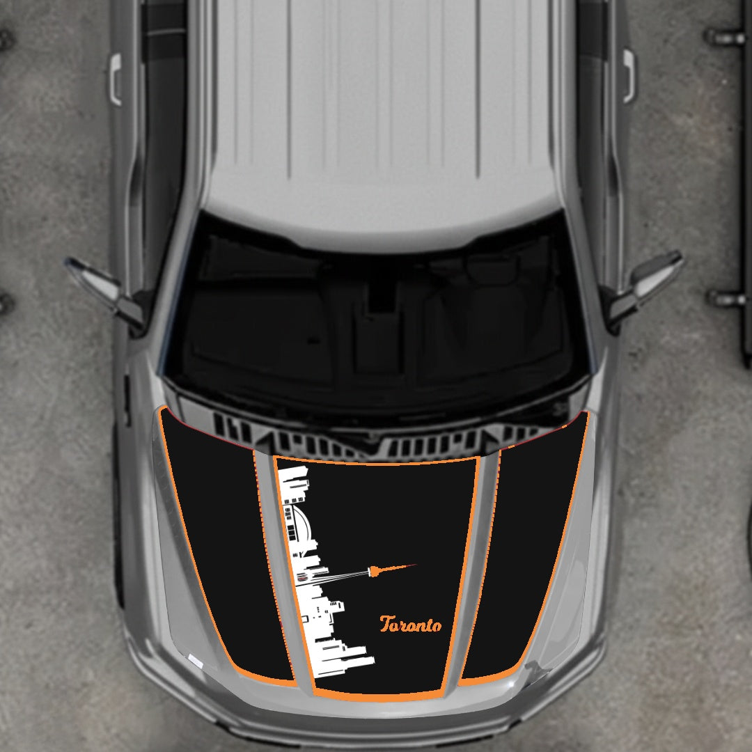 Hood Panel Decal/Sticker - Toronto Skyline - Cut - Border Graphic Kit - For Ford F-150 2020-2026 - Premium Vinyl