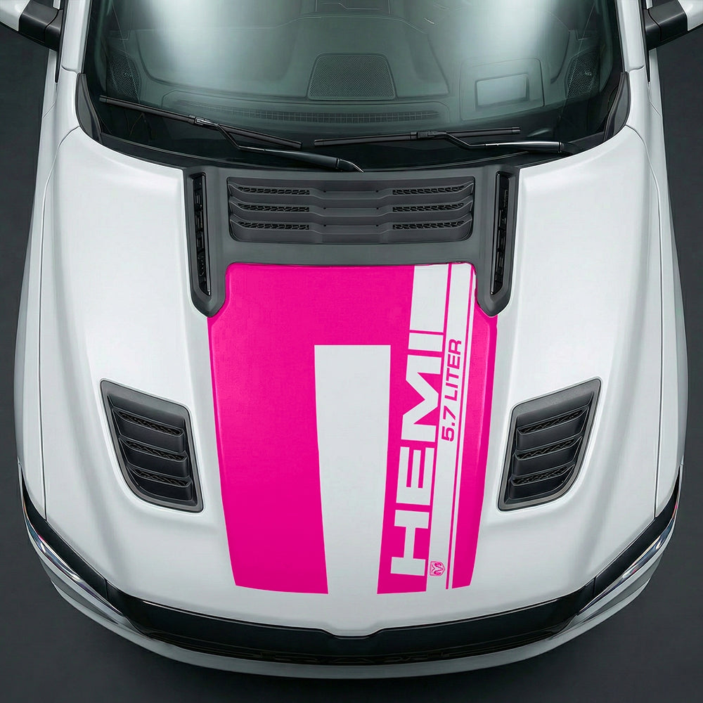 Hood Panel Decal/Sticker - Premium 5.7L HEMI Vertical Racing Stripe Graphic Kit - For Dodge Ram 2019-2025 - Premium Vinyl