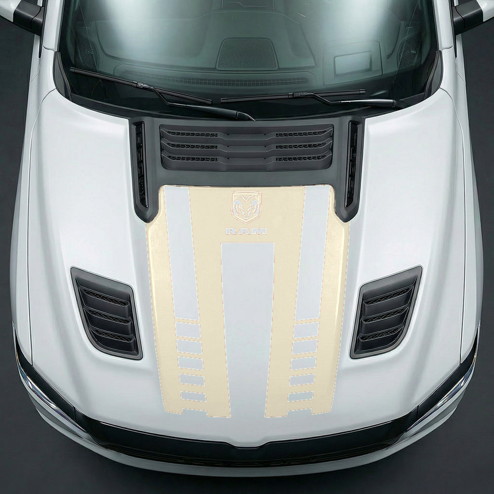 Hood Panel Decal/Sticker - Sport Strobe V-Stripes with Center RAM Logo Graphic Kit - For Dodge Ram 2019-2025 - Premium Vinyl