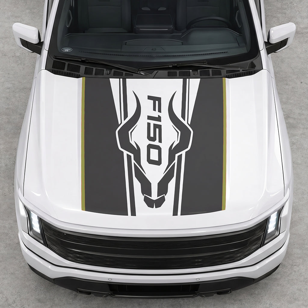 Hood Panel Decal/Sticker - Ram Horns Graphic Decal Graphic Kit - For Ford F-150 2015-2020 - Premium Vinyl