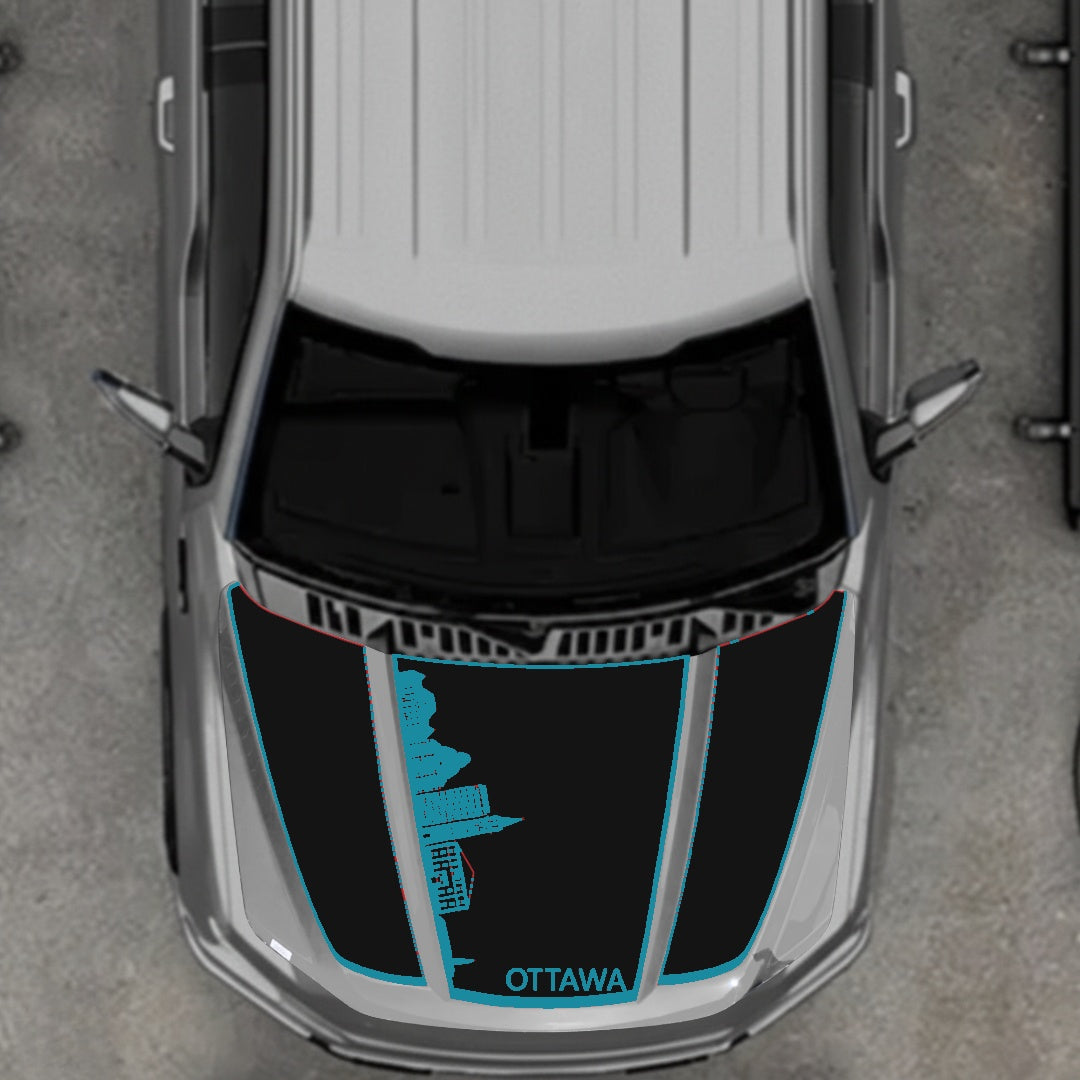 Hood Panel Decal/Sticker - Ottawa Skyline - Border Graphic Kit - For Ford F-150 2020-2026 - Premium Vinyl