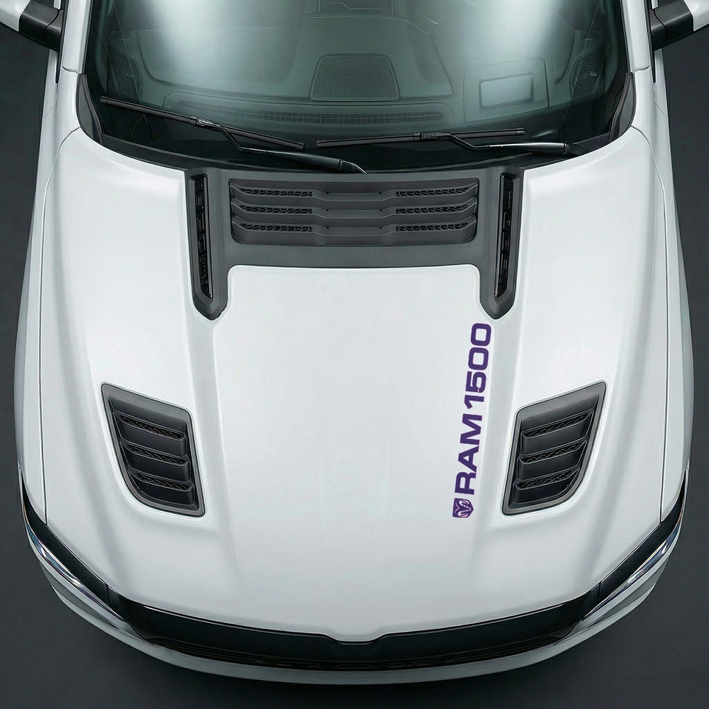 Hood Panel Decal/Sticker - Sleek Vertical RAM 1500 Text & Logo Minimalist - Cut Graphic Kit - For Dodge Ram 2019-2025 - Premium Vinyl