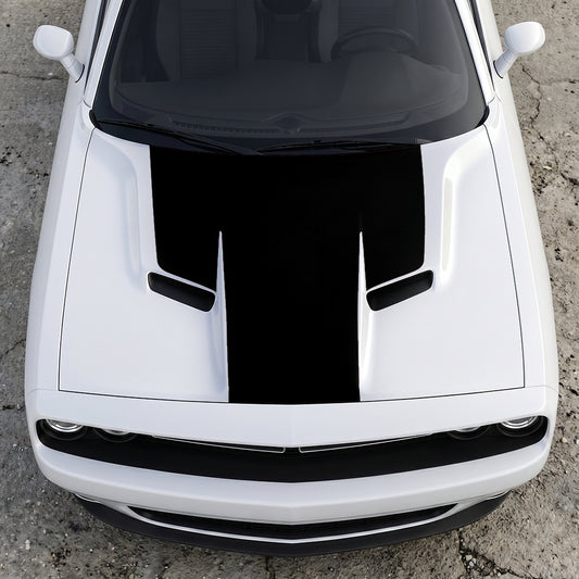 Hood Panel Decal/Sticker - The Foundation - Solid T-Shape - Matte Performance Trim Blackout Graphic Kit - For Dodge Challenger 2015-2024 - Premium Vinyl