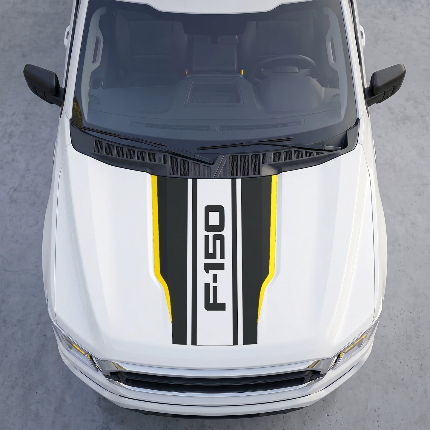 Hood Panel Decal/Sticker - Dual Block Racing Stripes Hood Decal – Matte Black Center Split Wrap with Bold Lettering Graphic Kit - For Ford F-150 F150 2015-2020 - Premium Vinyl