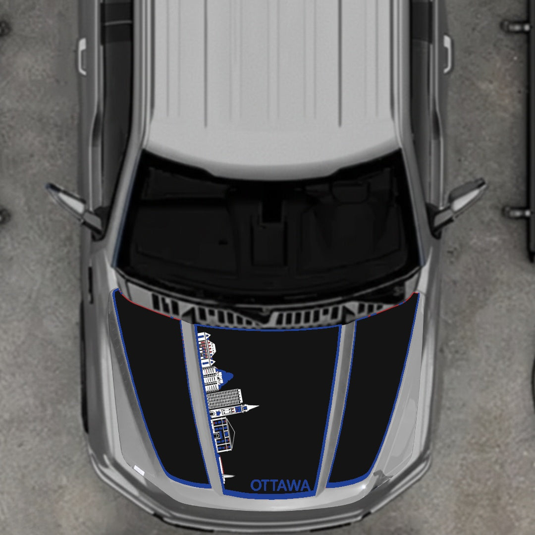 Hood Panel Decal/Sticker - Ottawa Skyline - Cut - Border Graphic Kit - For Ford F-150 2020-2026 - Premium Vinyl
