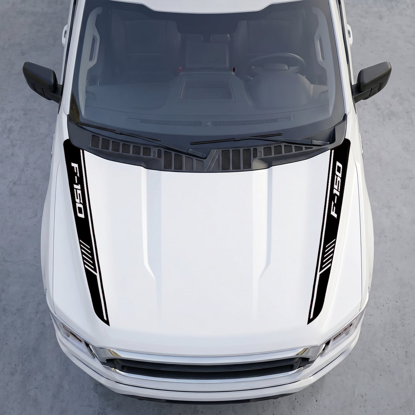 Hood Panel Decal/Sticker - Cowl Stripes with Hash Marks – Dual Side Outer Hood Vinyl Decals Graphic Kit - For Ford F-150 F150 2015-2020 - Premium Vinyl