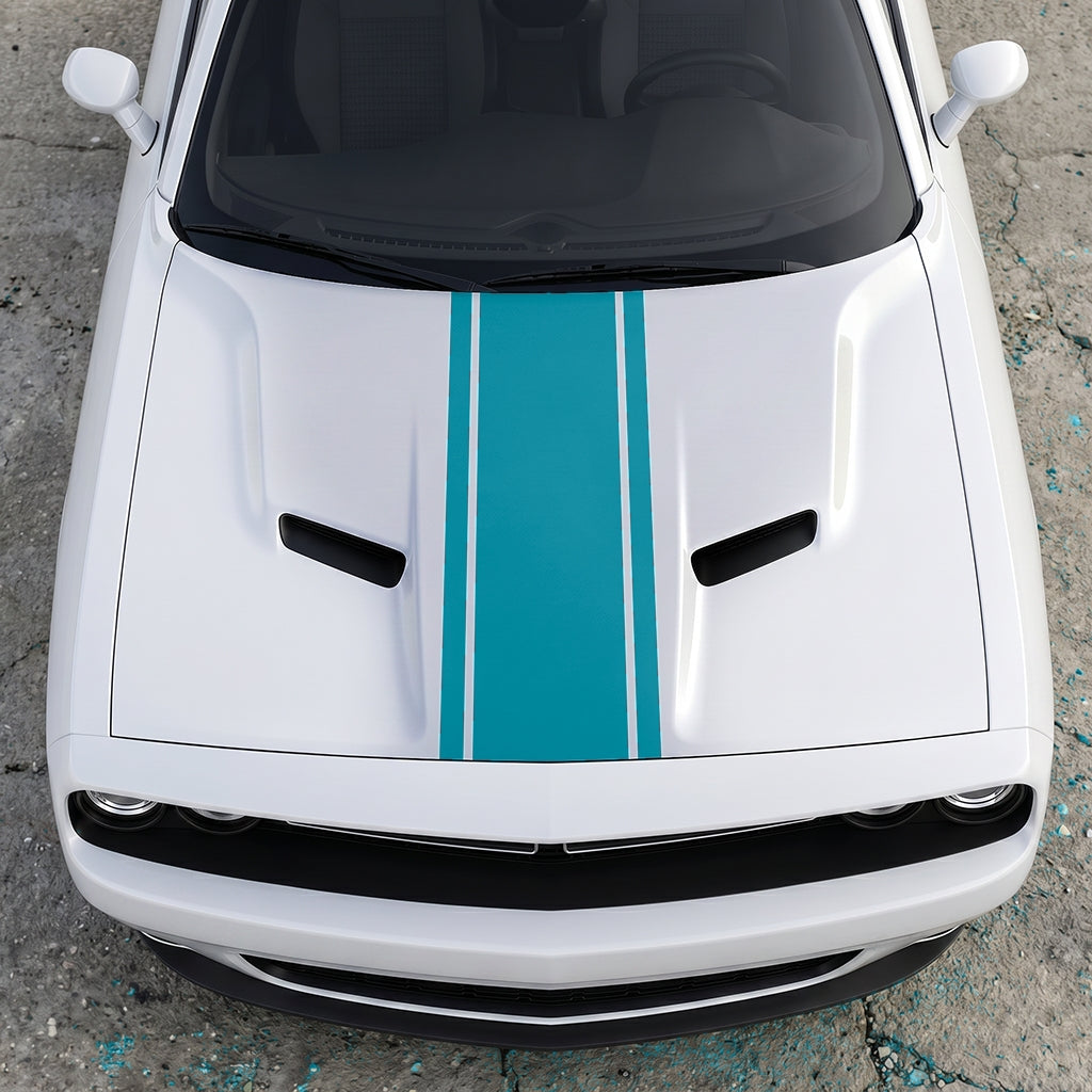 Hood Panel Decal/Sticker - Classic Rally Center Stripe - Dual-Pin Accent Hood & Trunk Racing Graphic Kit - For Dodge Challenger 2015-2024 - Premium Vinyl