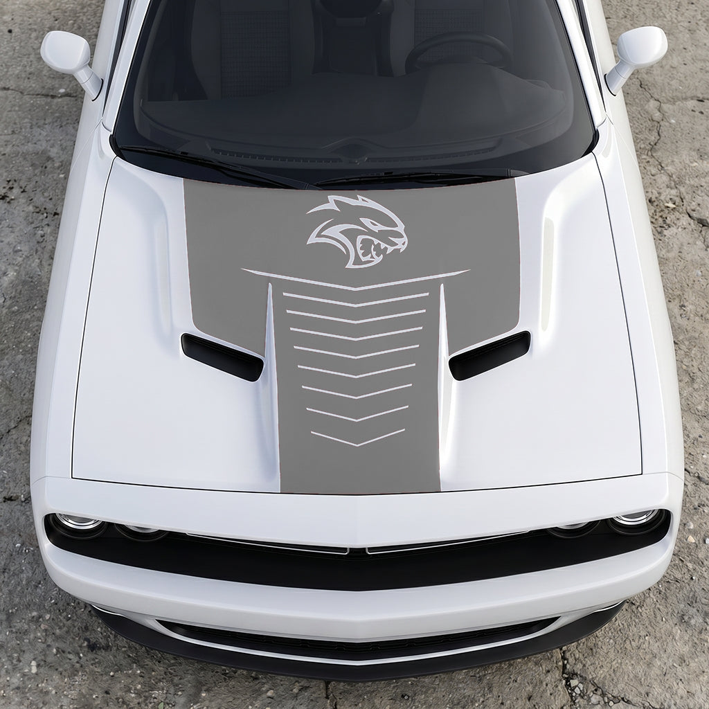 Hood Panel Decal/Sticker - Hellcat Apex Grille-Fade - Stealth Ribbed Aero Graphic Kit - For Dodge Challenger 2015-2024 - Premium Vinyl