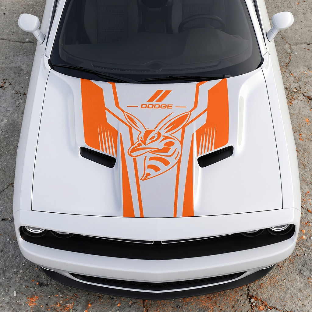 Hood Panel Decal/Sticker - Scat Pack Angry Bee Aerodynamic - Dual-Wing Performance Series Graphic Kit - For Dodge Challenger 2015-2024 - Premium Vinyl