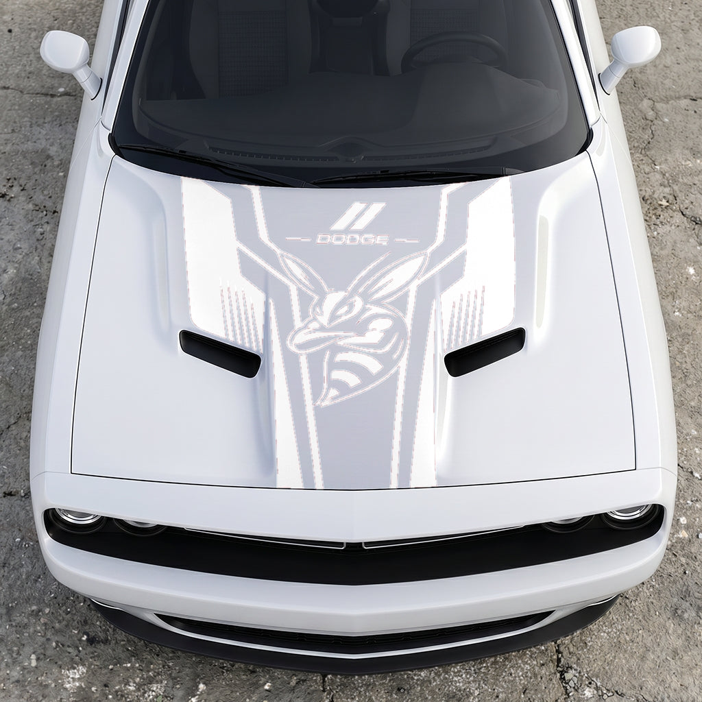 Hood Panel Decal/Sticker - Scat Pack Angry Bee Aerodynamic - Dual-Wing Performance Series Graphic Kit - For Dodge Challenger 2015-2024 - Premium Vinyl
