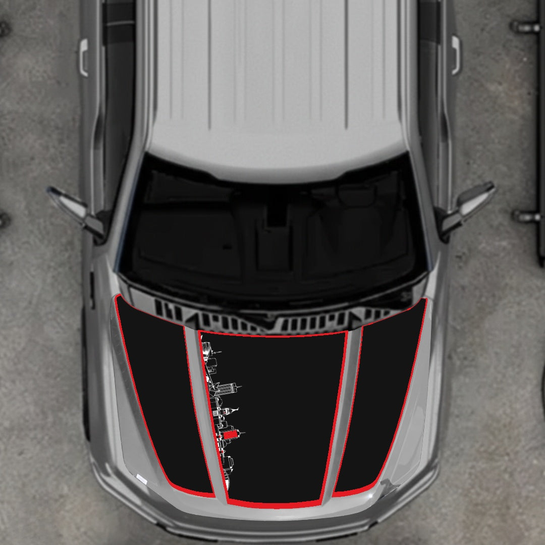 Hood Panel Decal/Sticker - Winnipeg Skyline - Cut - Border Graphic Kit - For Ford F-150 2020-2026 - Premium Vinyl