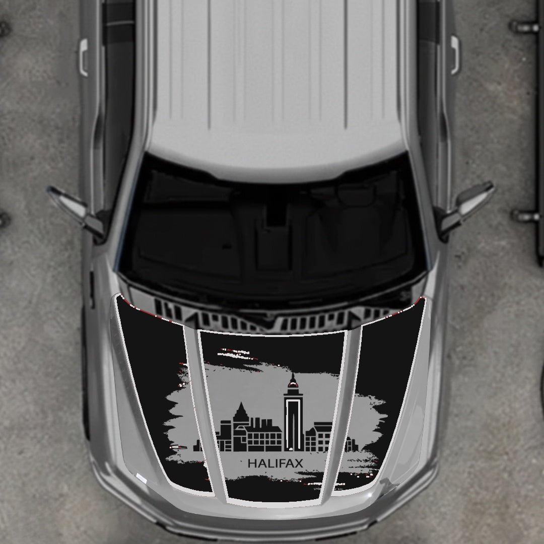 Hood Panel Decal/Sticker - Halifax - Cut - Border Graphic Kit - For Ford F-150 2020-2026 - Premium Vinyl