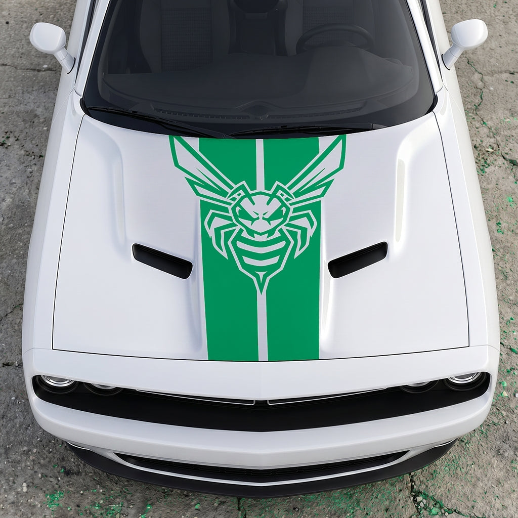Hood Panel Decal/Sticker - Super Bee Hornet Tactical Stripe - Vertical Racing Center-Line Graphic Kit - For Dodge Challenger 2015-2024 - Premium Vinyl
