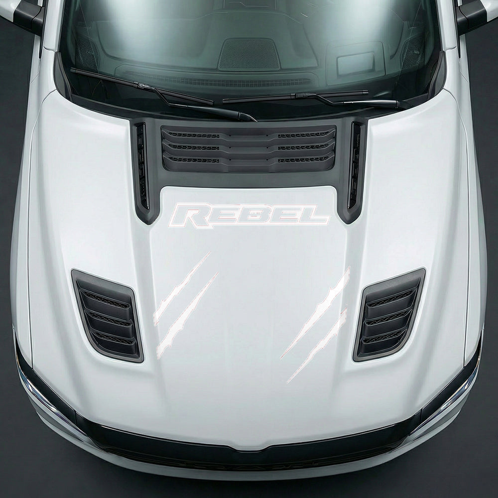 Hood Panel Decal/Sticker - Dodge RAM Rebel Claw Scratch U-Shape Stripe - Cut Graphic Kit - For Dodge Ram 2019-2025 - Premium Vinyl