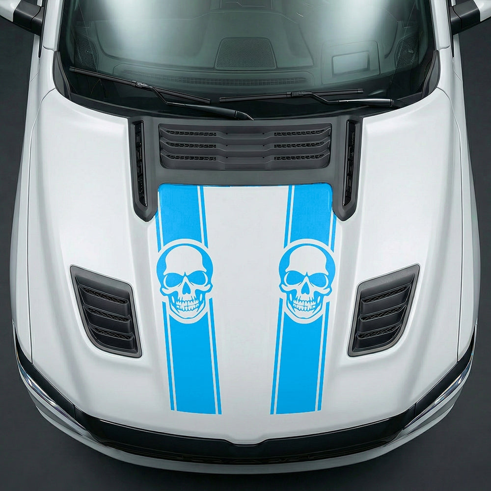 Hood Panel Decal/Sticker - Sinister Skull Racing Stripes Graphic Kit - For Dodge Ram 2019-2025 - Premium Vinyl