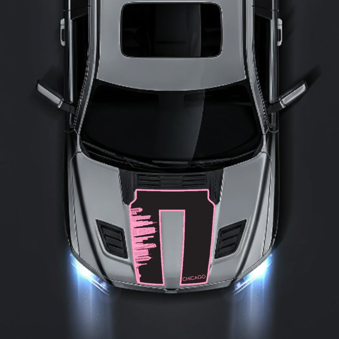 Hood Panel Decal/Sticker - Chicago Skyline - Border Graphic Kit - For Dodge RAM 1500 2019-2025 - Premium Vinyl