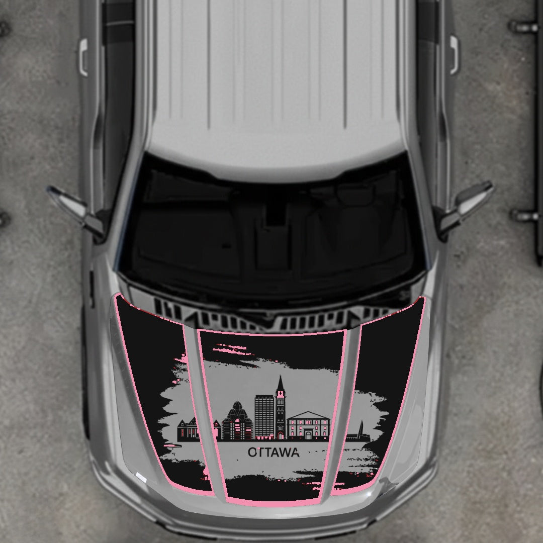Hood Panel Decal/Sticker - Ottawa - Cut - Border Graphic Kit - For Ford F-150 2020-2026 - Premium Vinyl