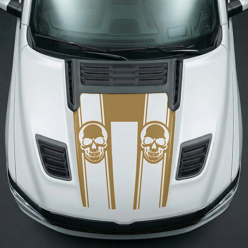 Hood Panel Decal/Sticker - Sinister Skull Racing Stripes U-Shape Graphic Kit - For Dodge Ram 2019-2025 - Premium Vinyl
