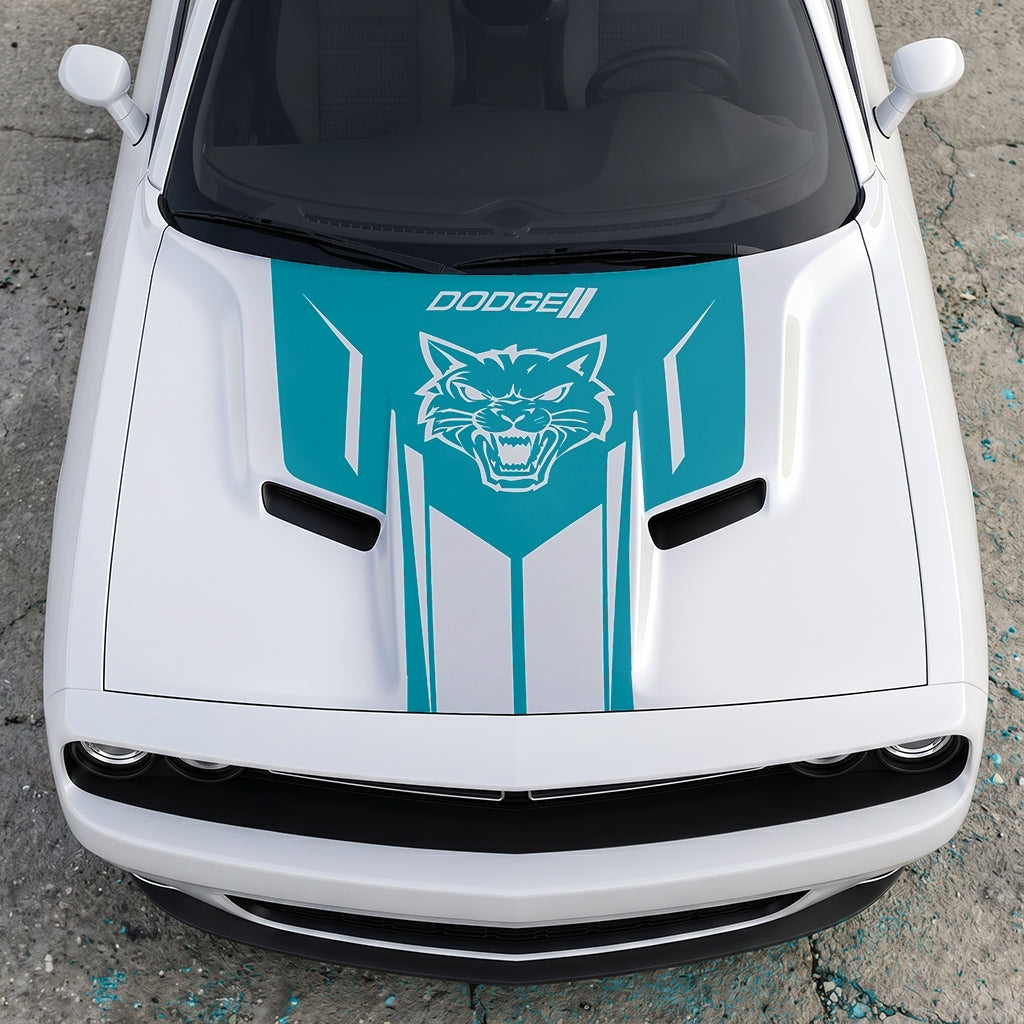 Hood Panel Decal/Sticker - Hellcat Frontal Assault Logo - Symmetrical Side-Accented Graphic Kit - For Dodge Challenger 2015-2024 - Premium Vinyl