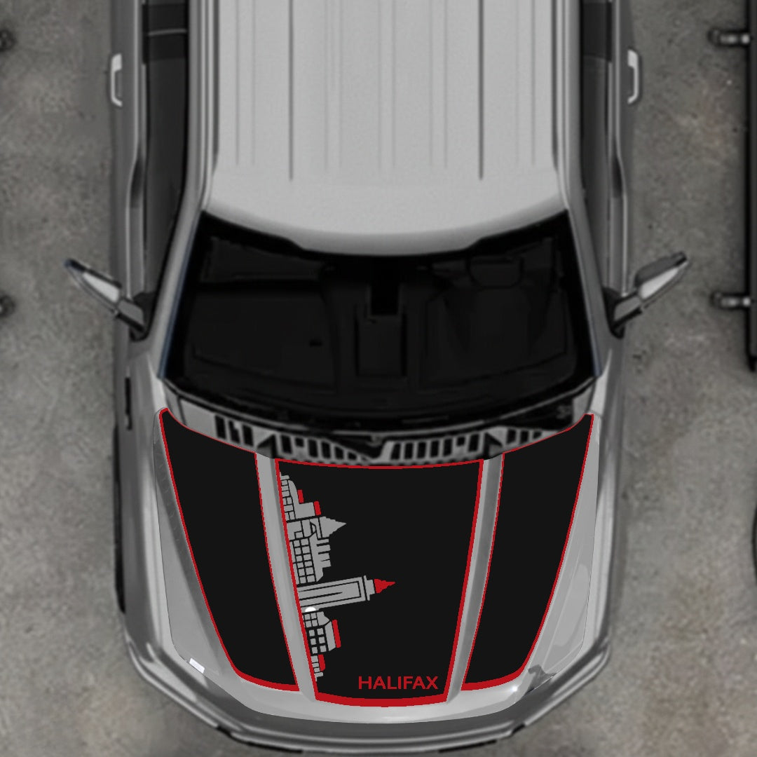Hood Panel Decal/Sticker - Halifax Skyline - Cut - Border Graphic Kit - For Ford F-150 2020-2026 - Premium Vinyl